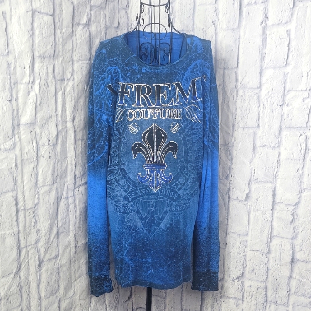 Affliction Blue and Silver Long Sleeve Tee